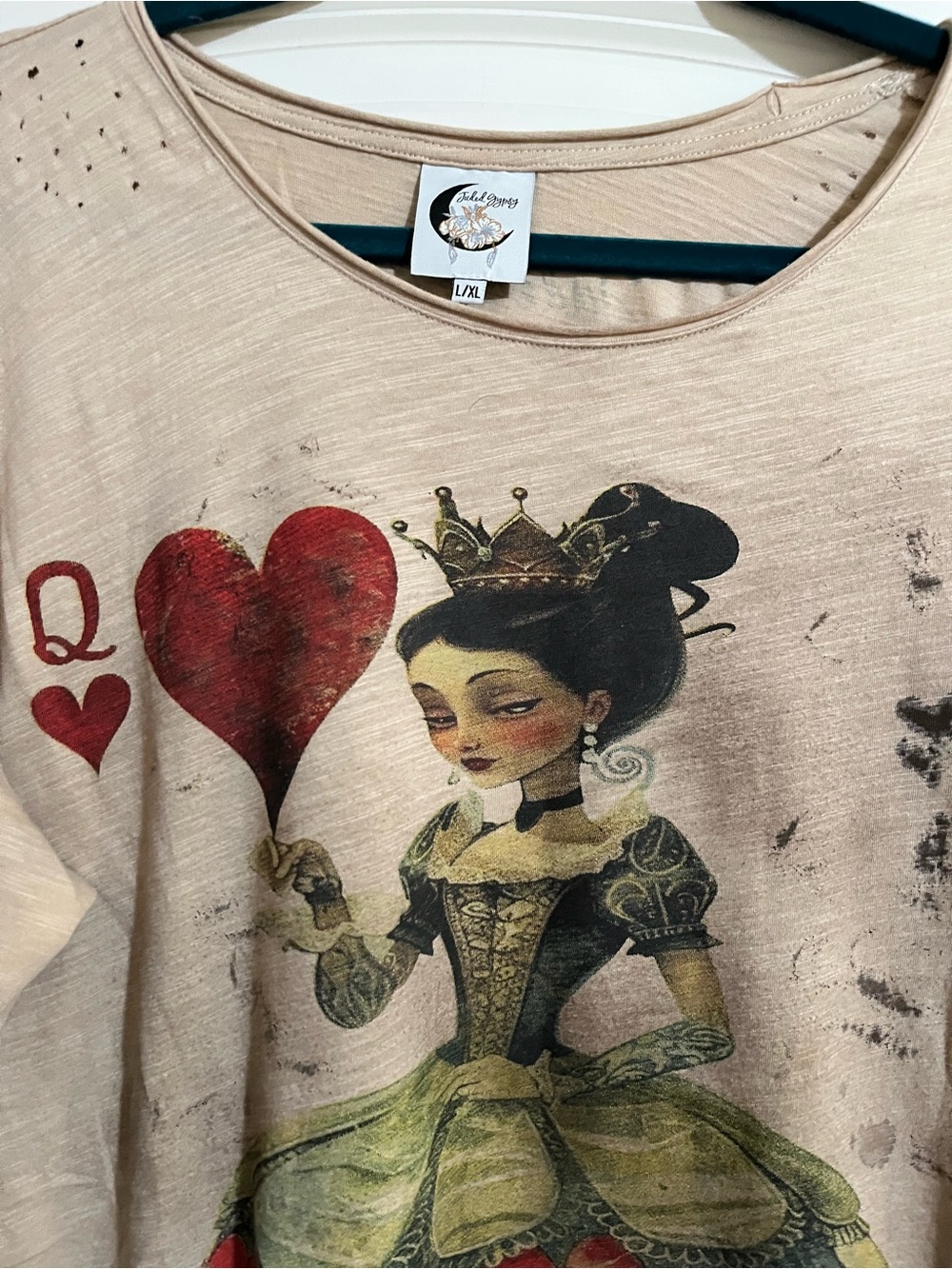 Jaded Gypsy Queen of Hearts Tee LG/XL Vintage Style with distressing - Picture 4 of 6
